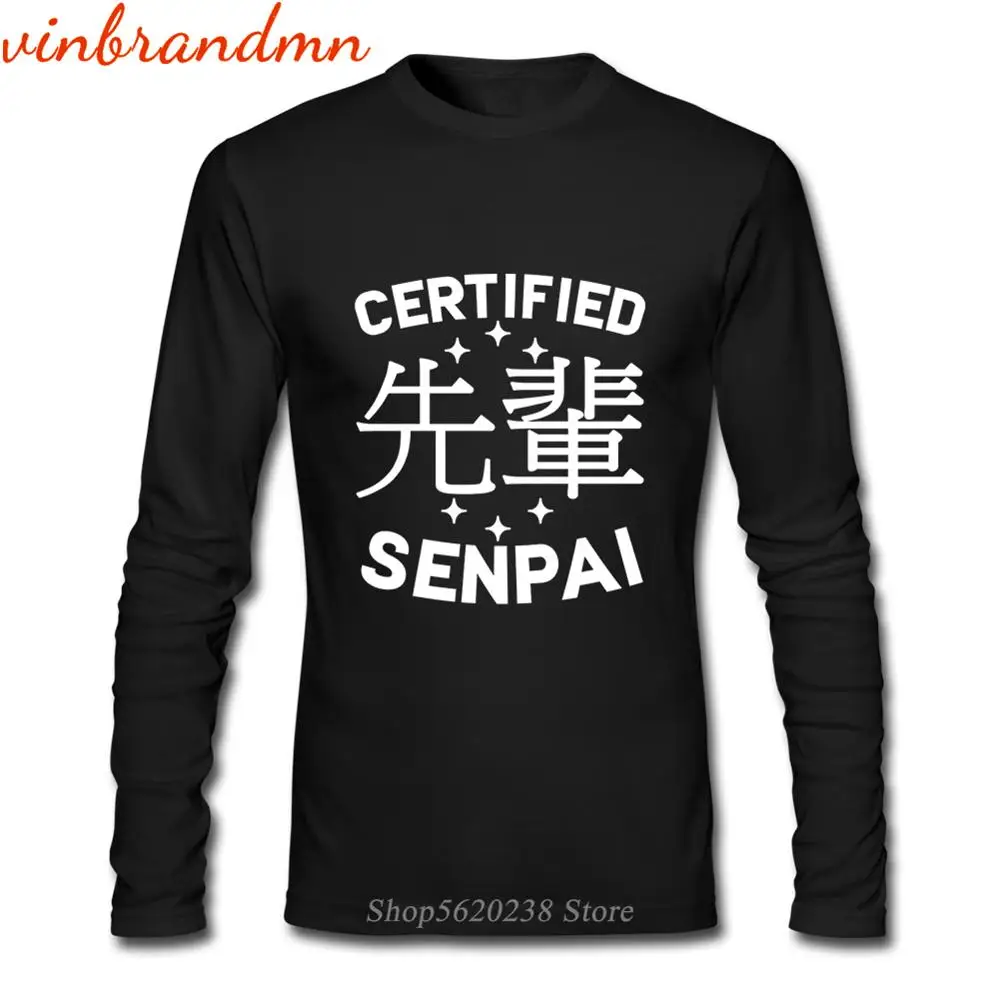 Funny Tee Tops Certified Senpai Letter Graphic Male Japanese Anime T Shirts Long Sleeve Cotton Casual Harajuku | Мужская одежда
