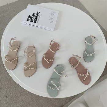 

Low Sandals Woman Leather Buckle Strap Black Shoes For Women Summer Heels 2020 Women's Cross All-Match Low-heeled Beige Fashion