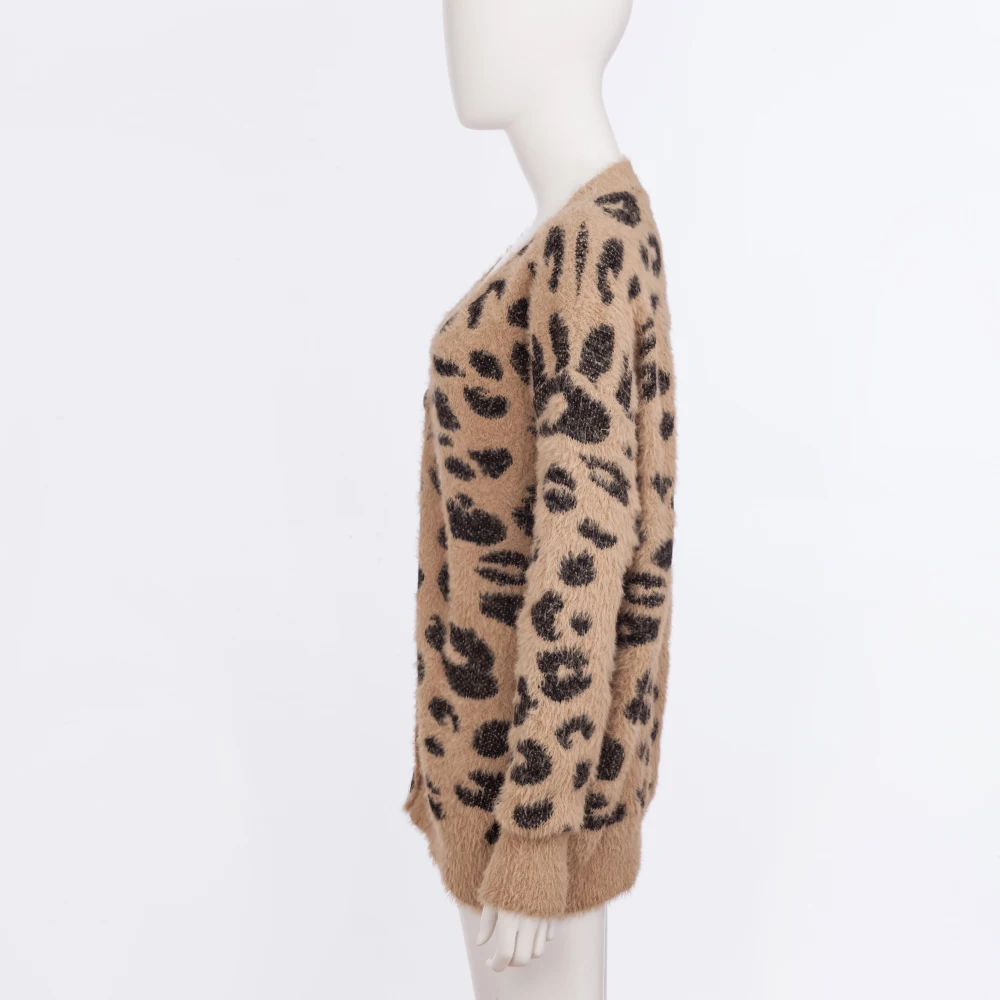 LOGAMI длинный леопардовый кардиган женский мохер вязаный однобортный свитер осень зима теплое пальто Laides винтажный кардиган