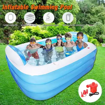 

2 Size Blue Portable Folding Swimming Pool Large Family Pools for Kids Adult PVC Summer Home Children's Pool 180x140x60cm