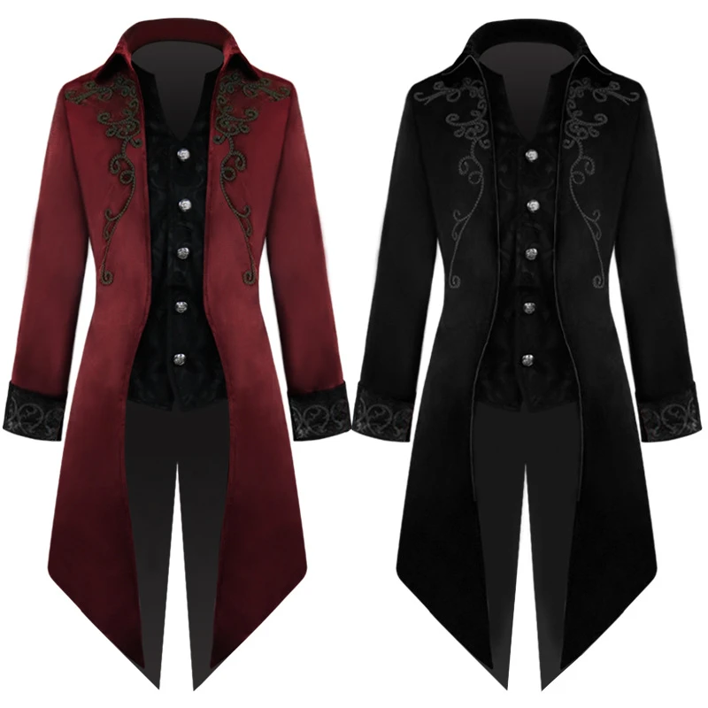 Mens Gothic Steampunk Vintage Jacket Medieval Renaissance Victorian Frock Coat Halloween Costume Tailcoat 