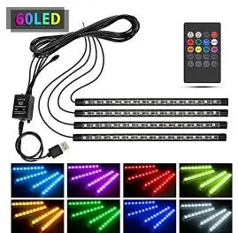 

Car 60 LEDs RGB Tape Light USB Operated Car Decorative Sound React Waterproof Hook Trump Underfoot Lighting