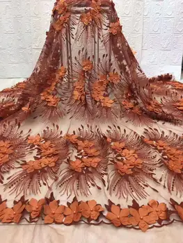 

African 3D Lace Fabric 2019 High Quality Lace Nigerian Tulle Lace Fabric With Sequins French Beads Lace For Women Dress X10