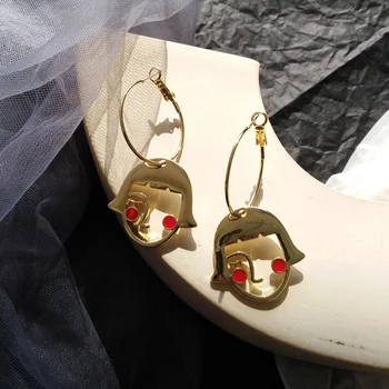 

Cartoon Girl Face Outline Alloy Temperament Personality Face Abstract Outline Head Alloy Drop Earrings Fashion Accessories