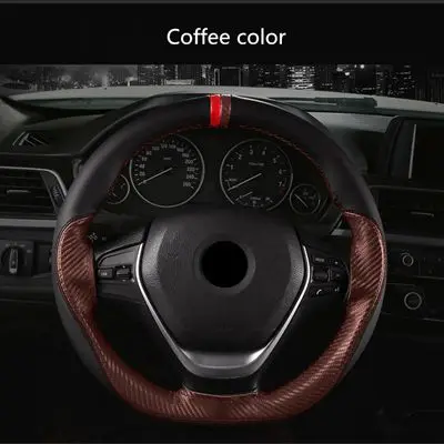 Coffee color Чехол рулевого колеса автомобиля DIY ручной швейный чехол на руль подходит для автомобиля диаметром 38 см с иглами и резьбой - Название цвета: Coffee color