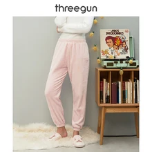 THREEGUN, Женские Фланелевые пижамы, штаны, зимние, высокая талия, одноцветные, повседневные, свободные, коралловый флис, на открытом воздухе, домашняя одежда, штаны, штаны для сна