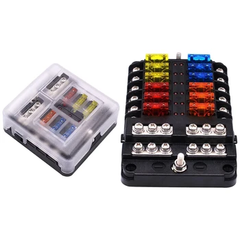 

2 Set Waterproof Blade Fuse Block Box for Car Suv Bus Ship 32V PC Terminal Block Car Style 1 in 6 Out & 1 in 12 Out
