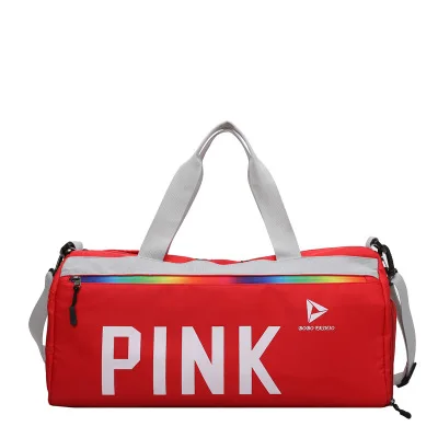 Pink Letter Training Handbags Travel Waterproof Bag Insulation Layer Fitness Yoga Bag Large Capacity Shoulder Sports Bag - Цвет: red