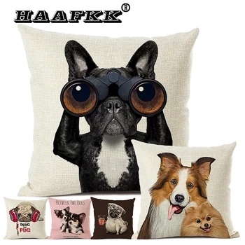 

Interesting Animal Cushion Cover Cute Dog Enough Pattern Bedroom Sofa Decoration Children's Room Pillow 45x45cm Linen