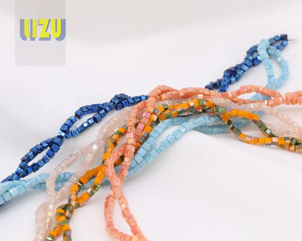 Красочные квадратные хрустальные бусины с покрытием 2 мм искусственная