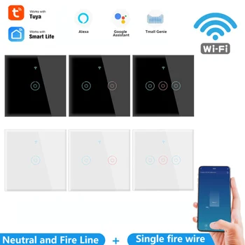 

1/2/3/4 Gang Wifi Smart Light Switch Glass Screen Touch Panel Voice Control Wireless Wall Switches Remote EU Plug Home Assistant