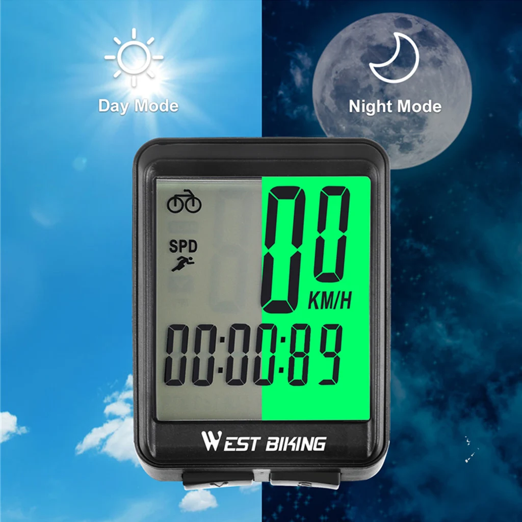 

West Biking Wireless MTB Bike Bicycle Computer Odometer Speedometer LCD Green Backlight for Outdoor Cycling Bicycle Accessories