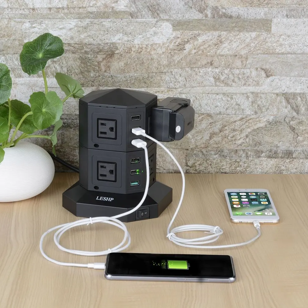 LESHP USB Smart Charging Socket 2 Layers 6 USB Ports Fast Charge Power Strip 3M Cable Anti Surge Prevention Energy-saving
