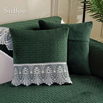

Nordic simple style autumn winter solid color super soft plush quilted sofa cover with lace decor copridivano SP5923