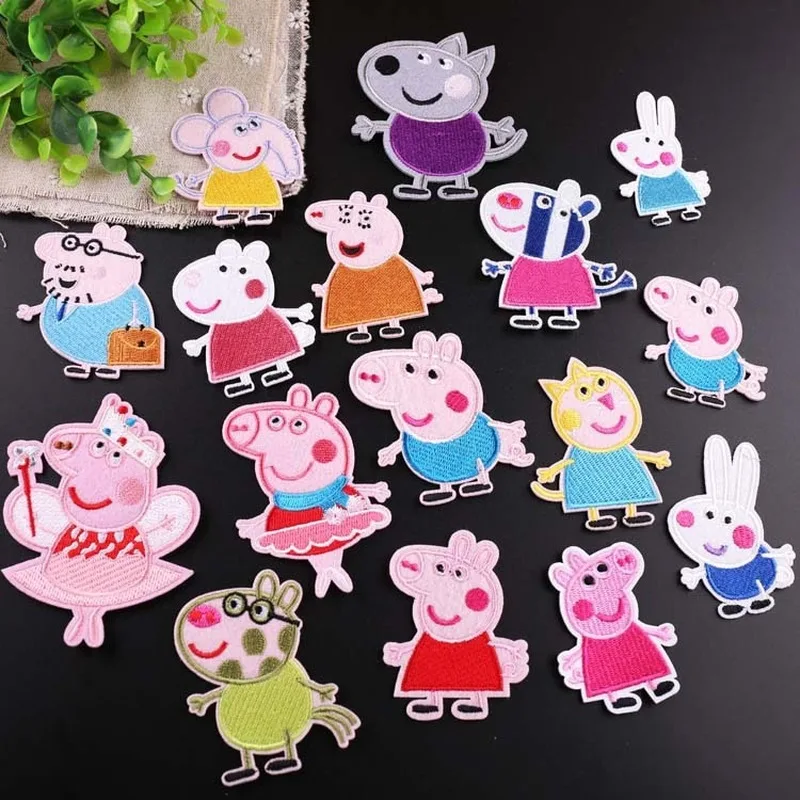 

50pcs/lot Round Embroidery Patches Cute Animal Pigs Cartoon Clothing Accessories Heat Transfer Badge Iron Clothes