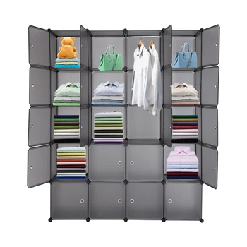 

20 Cube Organizer Stackable Plastic Cube Storage Shelves Design Multifunctional Modular Closet Cabinet with Hanging Rod Brown