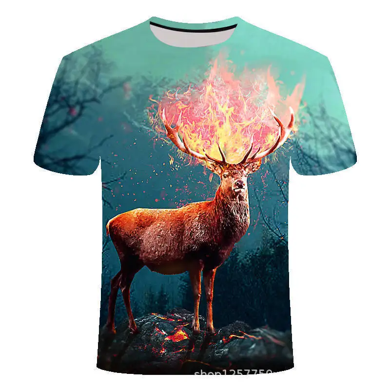 

Deer 3d Man Short Sleeve T shirt mens tee Cool Creativity tops streetwear tshirt bodybuilding t-shirt