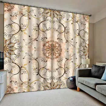 

beige curtains morden flower curtains 3D Curtain Luxury Blackout Window Curtain Living Room blackout curtains