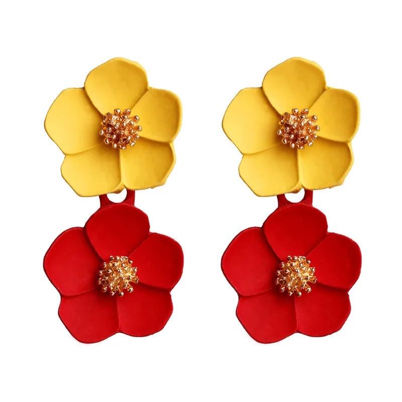 

LUSION Geometric Long Metal Flower Drop Earring For Woman New Statement Big exaggeration heavy Dangle earrings gifts New