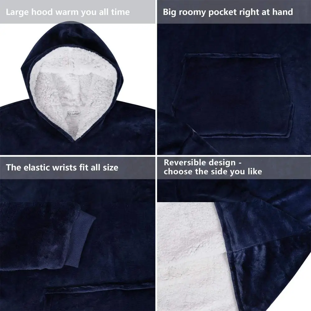 Oversized Hoodie Oversize Winter Fleece Blanket With Sleeves Sweatshirts Plaid Adult Giant Bluza Wo