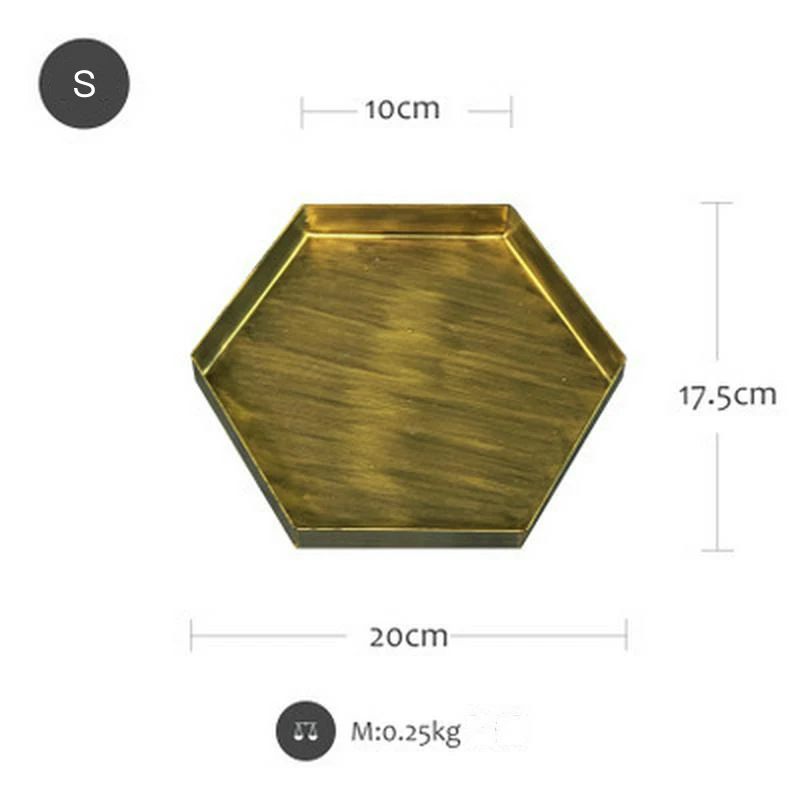 Nordic Geometric Gold Trays Metal Iron Food Fruit Plate Desktop Makeup Organizer Jewelry Dish Retro Home Party Trays Decorative - Цвет: S-hexagon