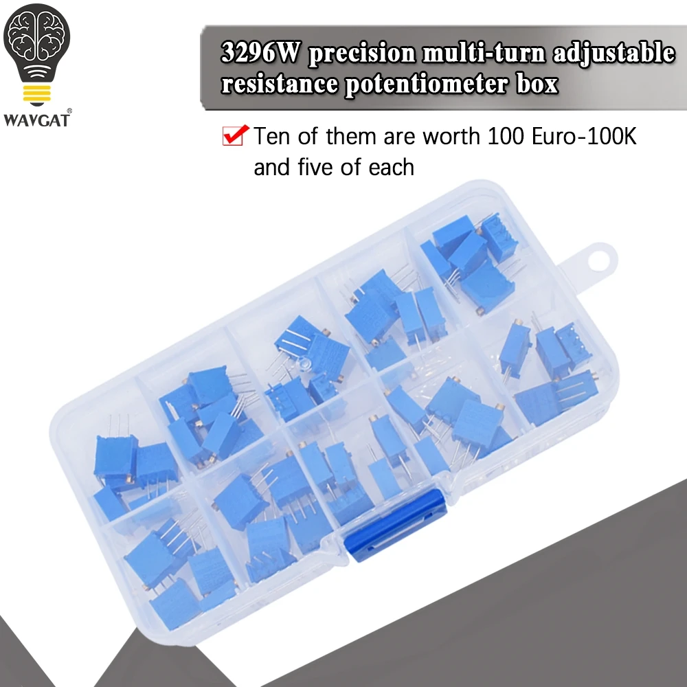 50Pcs/Lot 3296W Multiturn Trimmer Potentiometer Kit High Precision Variable Resistor 500R-500K