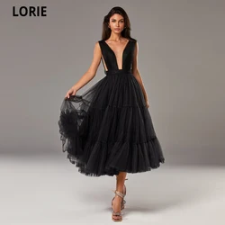 LORIE Simple A Line Tea-Length Prom Dresses 2021 With Plunging Neckline And Side Cutouts Vestidos De Noche Formal Evening Gowns