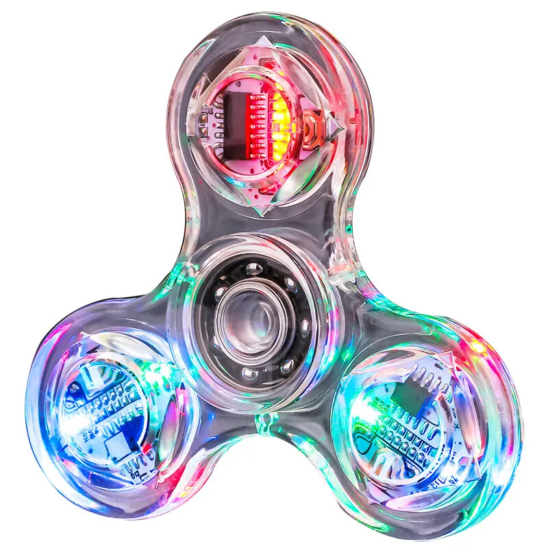 CRYSTAL CLEAR LED Light Tri Spinner Fidget EDC Hand Spin Autism ADHD Gyroscope 