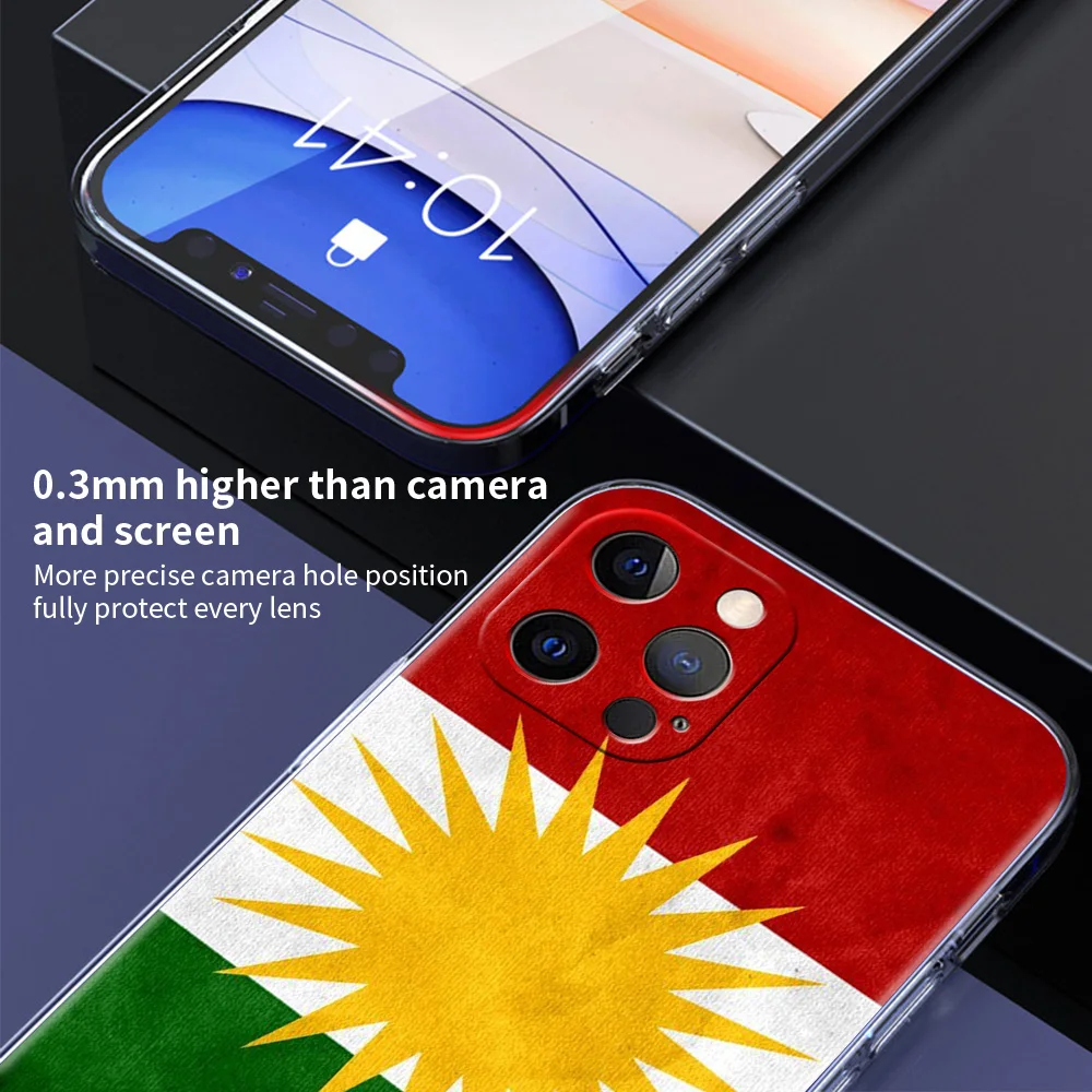 Kurdistan Flag Luxury Phone Case For iPhone 15 14 13 Pro 11 12  Max X XR XS 7 8 Plus SE Clear Soft Silicone Cover Fundas Shell