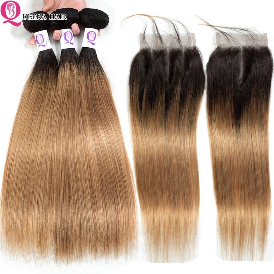 

Ombre Bundles with Closure 1B/27 Blonde Ombre Straight Hair Bundles With Closure Peruvian Human Hair 3 Bundles with Closure Remy
