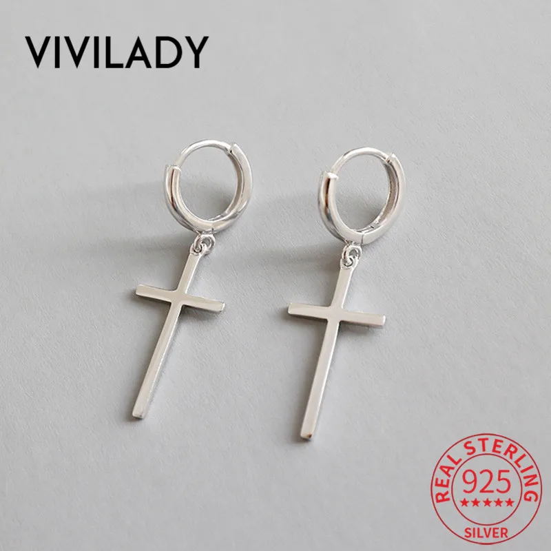 VIVILADY, настоящее 925 пробы, серебряный крест, подвеска, женские серьги-кольца, модные,, христианство, женское ювелирное изделие, бижутерия, подарок
