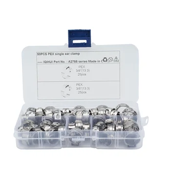 

50pcs Car 3/8 Inch With Box Pinch Ships Tubing Trains Pex Hose Accessory Single Ear Clamp Stainless Steel Portable Rings Fixed