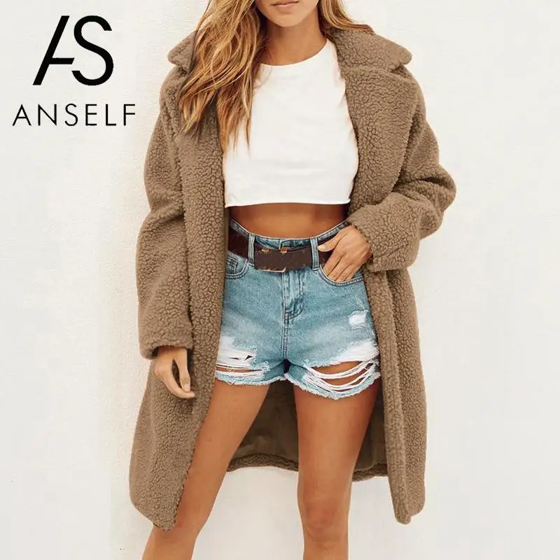 ANSELF длинный плюшевый пиджак женские шубы из искусственного меха зимние JacketSolid пушистое пальто с длинным рукавом Толстая куртка женская верхняя одежда 3XL