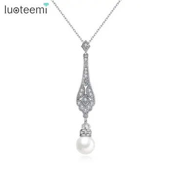 

LUOTEEMI Classic Fashion White Imitation pearl Necklaces for Bridals wedding party with Micro Shiny CZ Fashion Jewelry Gift