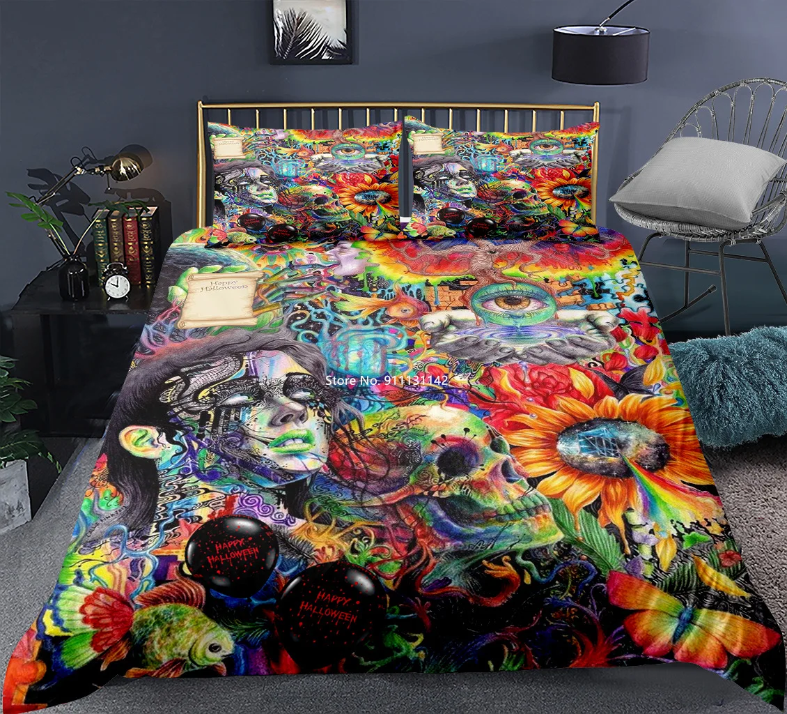 3D Halloween Printed Bedding Set Bedroom Home Decor Down Bed Cover Pillowcase King Queen Extra Large Home Textile