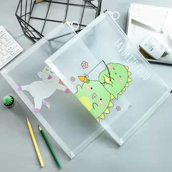 

12 pcs/lot Dinosaur Unicorn File Holder Transparent Portable zipper Document bag Korean stationery gift office school supplies