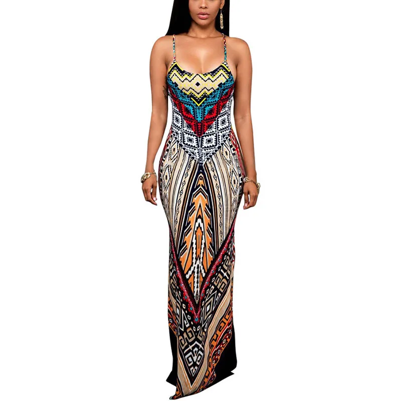 

New large size print vest maxi dress