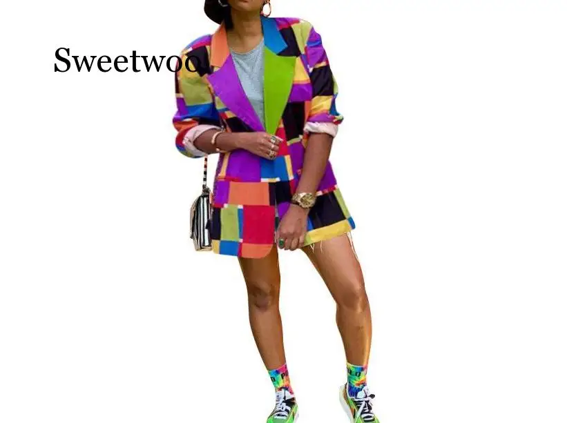 Women Printed Colorful Blazer Elegant Ladies Chic Streetwear Jackets