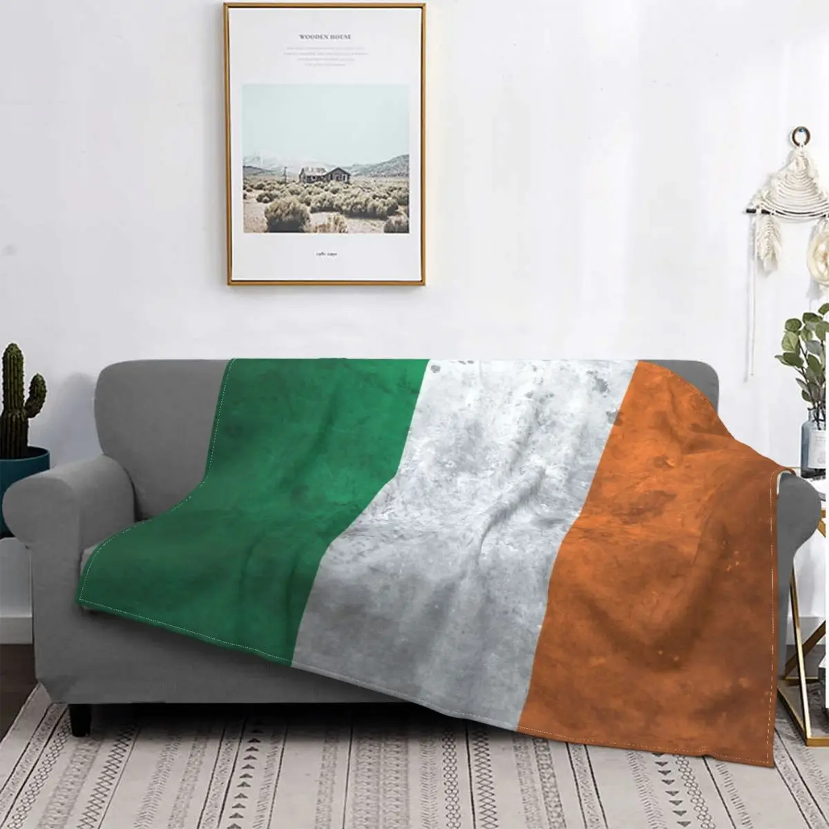 

Distressed Irish Flag Blankets Fleece Print Vintage Multifunction Lightweight Throw Blanket for Bed Car Rug Piece