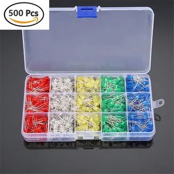 

3MM LED Diode Kit 5x100 Pcs 500 Units 3mm LED Light Assortment LED Craft Kit Set 1.8V 20mA LED indicator