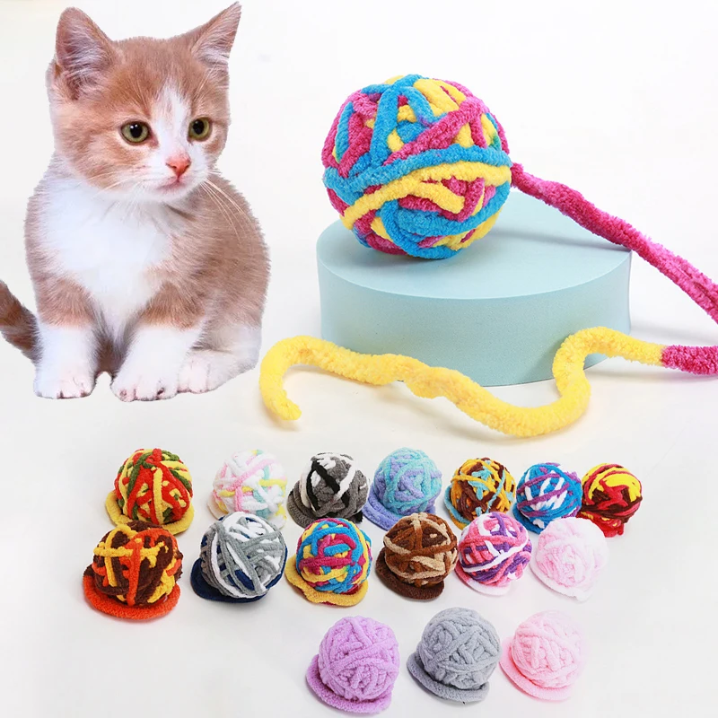 1PC New Cat Interactive Toy Funny Long Tail Fuzzy Cats Wool Ball Toy