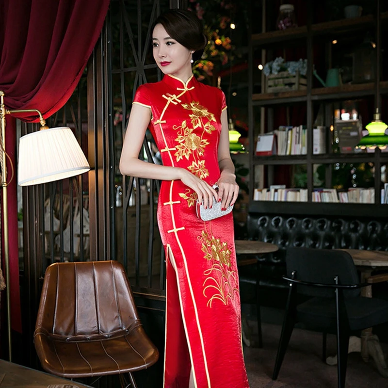 Китайское традиционное свадебное платье для невесты, длинное платье cheongsam в стиле ретро, свадебное платье cheongsam