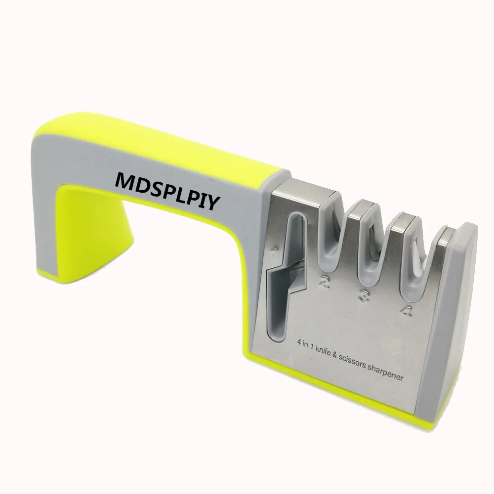 yellowgray MDSPLPIY точилка для ножей 4 в 1 алмазное кухонное покрытие и тонкий керамический стержень нож и ножницы система заточки из нержавеющей стали - Цвет: yellowgray