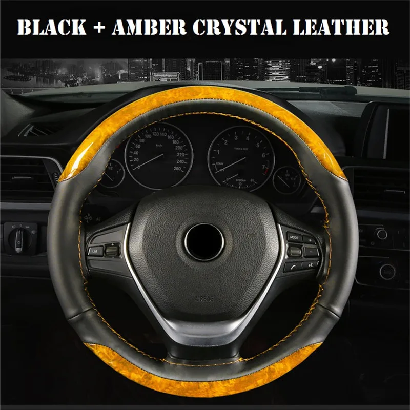 Кожаный чехол для рулевого колеса с кристаллами, кожаный чехол для автомобильного колеса, спортивный стиль, оплетка для рулевого колеса 38 см - Название цвета: CA326-Y