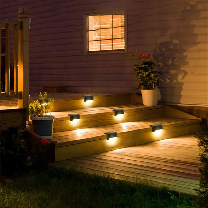 LED Solar Path Stairs Outdoor Lights Waterproof Wall Lights Garden Landscape Step Deck Balcony Fence Step