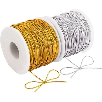 

2 Rolls 109 Yards/ 328 Feet Metallic Elastic Cords Metallic Stretch Cord Tinsel String Cord Rope for DIY Crafts Elastic Bracelet