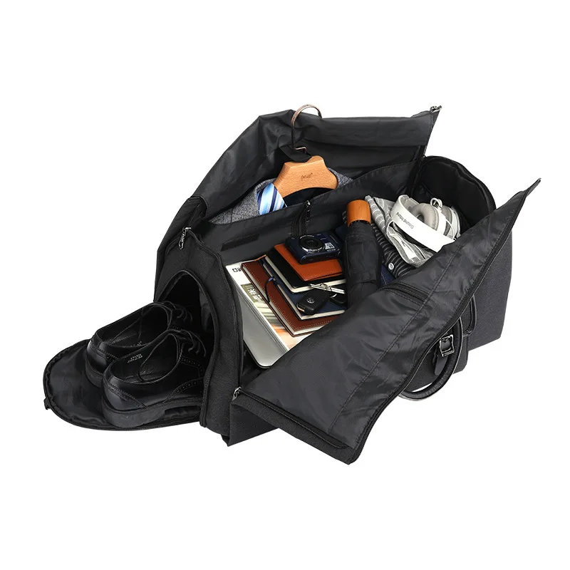 Modoker Black Men Travel Bag Organizer Casual Business Pack Male Vacation Duffel Package Shouder Daypack Durable Garment Bag