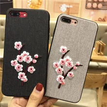 for iPhone 11 11 Pro Max X XS Max XR 6 6s 7 8 Plus Case Plum blossom Embroidery Fabric Soft Shockproof Back Cover Case Funda
