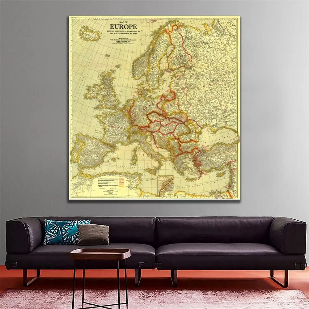 

36x36 inches Non-woven Waterproof Spray Painting Maps of Europe in1920 Peace Conference at Paris For Wall Decor Map