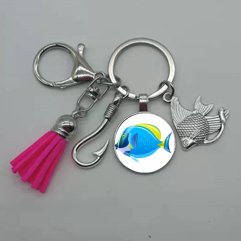 Новинка модный рыболовный стеклянный выпуклый Круглый Брелок с кисточкой крючок
